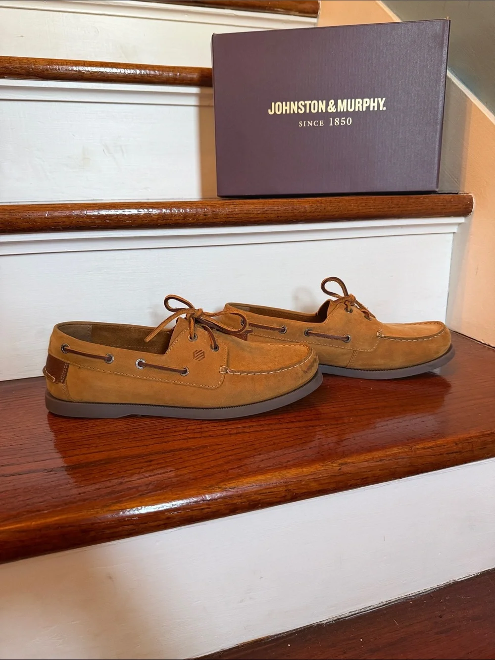 Johnston & Murphy Boy’s Brown Tan Oiled Leather Suede Boat Shoes